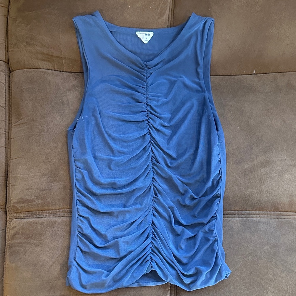 Cotton On Sleeveless Ruched Blue Tank Top